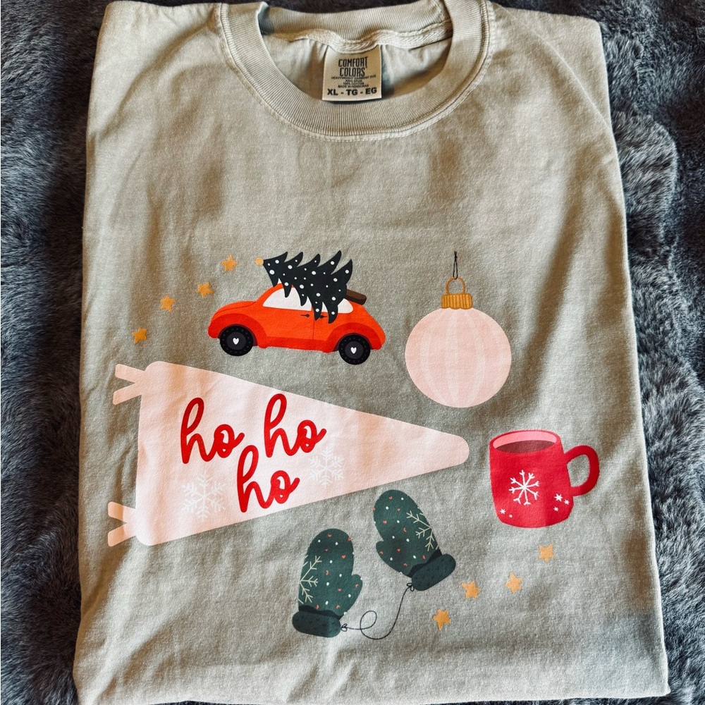 Boutique Comfort Colors Christmas Tee XL Ho Ho Ho Holiday Graphic Shirt